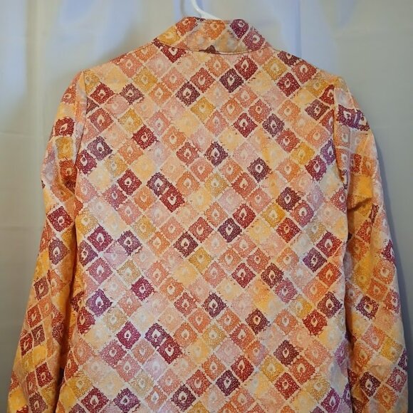 Nwt Mock neck Button up Dress Shirt womens M Mustard Peach Magenta geometric LS - Picture 8 of 10